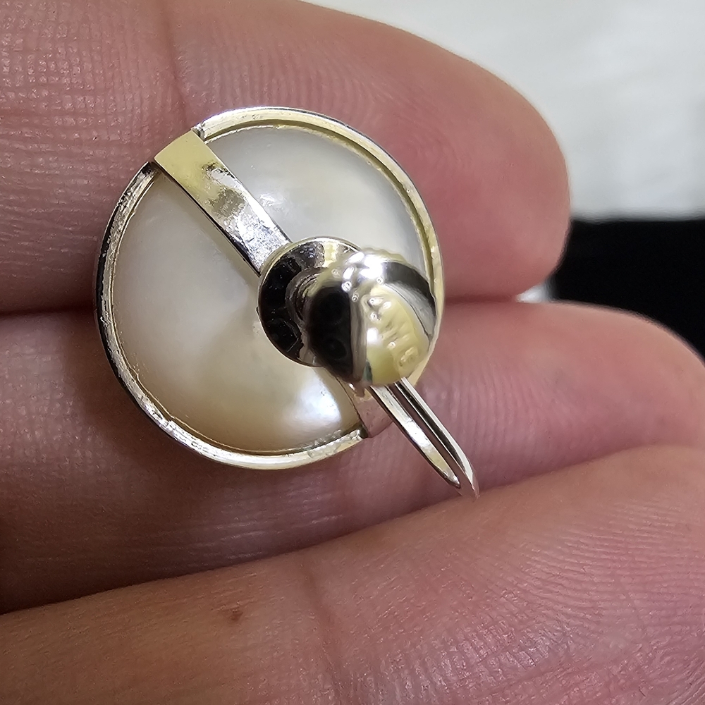 Vintage 14K White Gold MABE PEARL NON-PIERCED EARRINGS - Picture 6 of 17